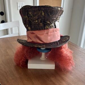 Brown and Pink Mad Hatter Hat with Orange Hair